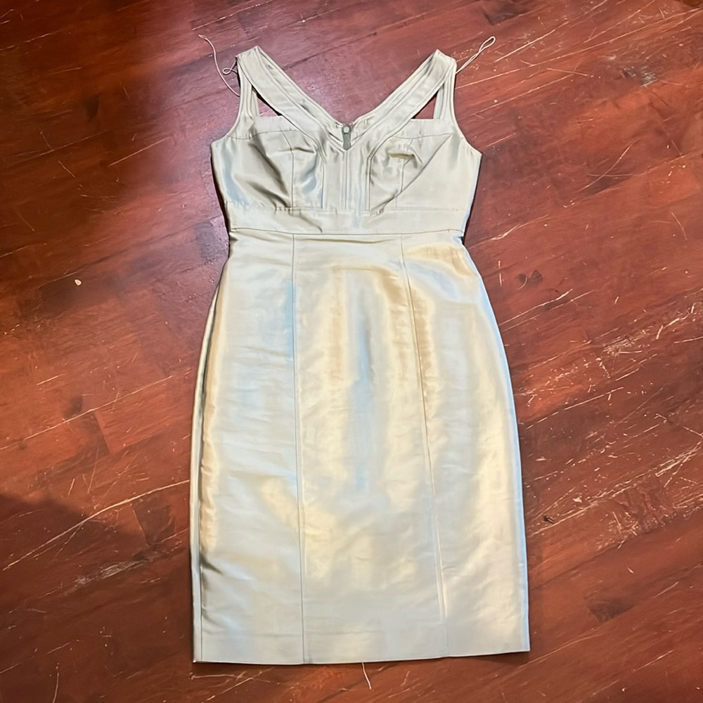 Adrianna Papell silver green Ruched Halter Cocktail Dress
